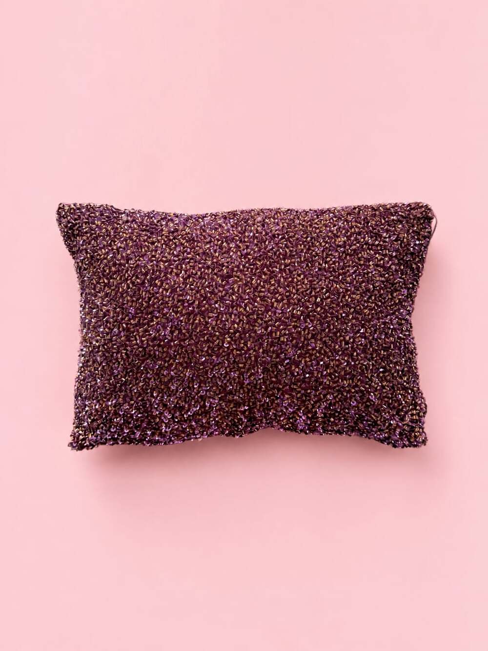 Decorative Plum Purple and Bronze Beaded Velvet Throw Pillow